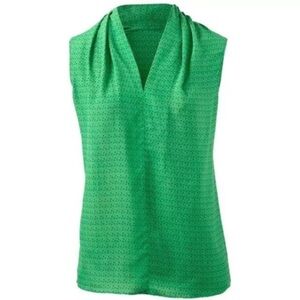 CAbi Green Sleeveless Print‎ Silk Blend Business Blouse Top Women's Small #124